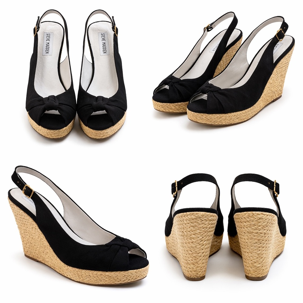 Steve Madden Black and Tan Wedge Slingbacks